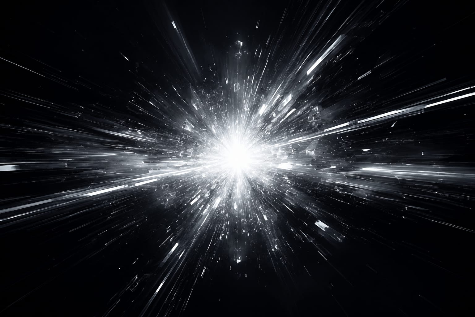 A dynamic burst of white light in a dark space, creating a sense of movement and energy.