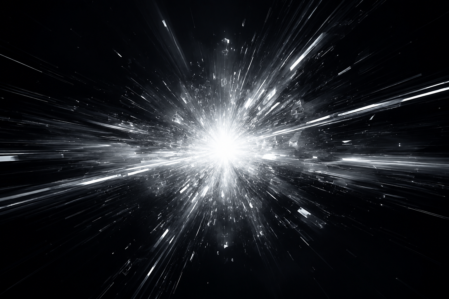 A dynamic burst of white light in a dark space, creating a sense of movement and energy.