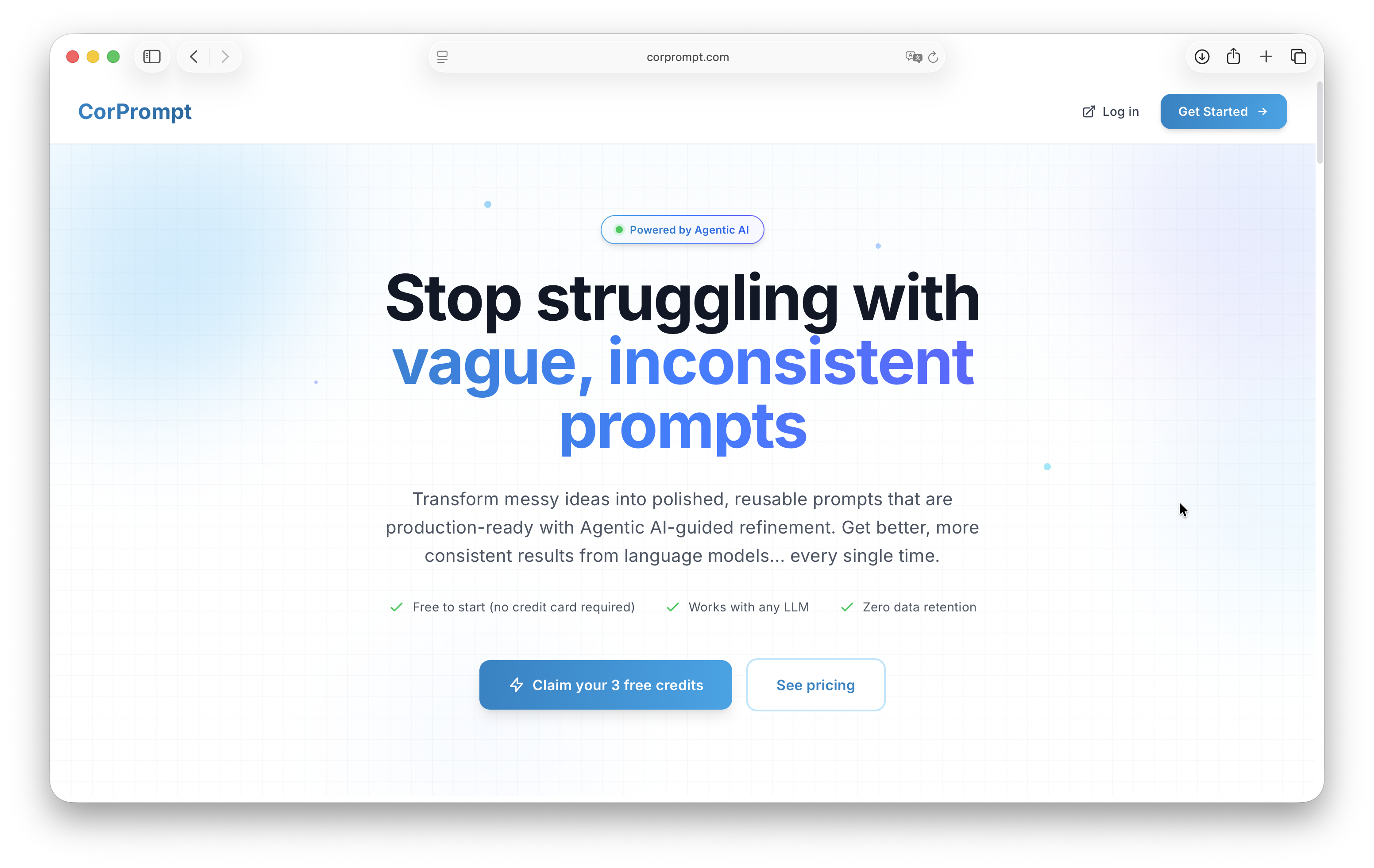 CorPrompt interface showing prompt refinement