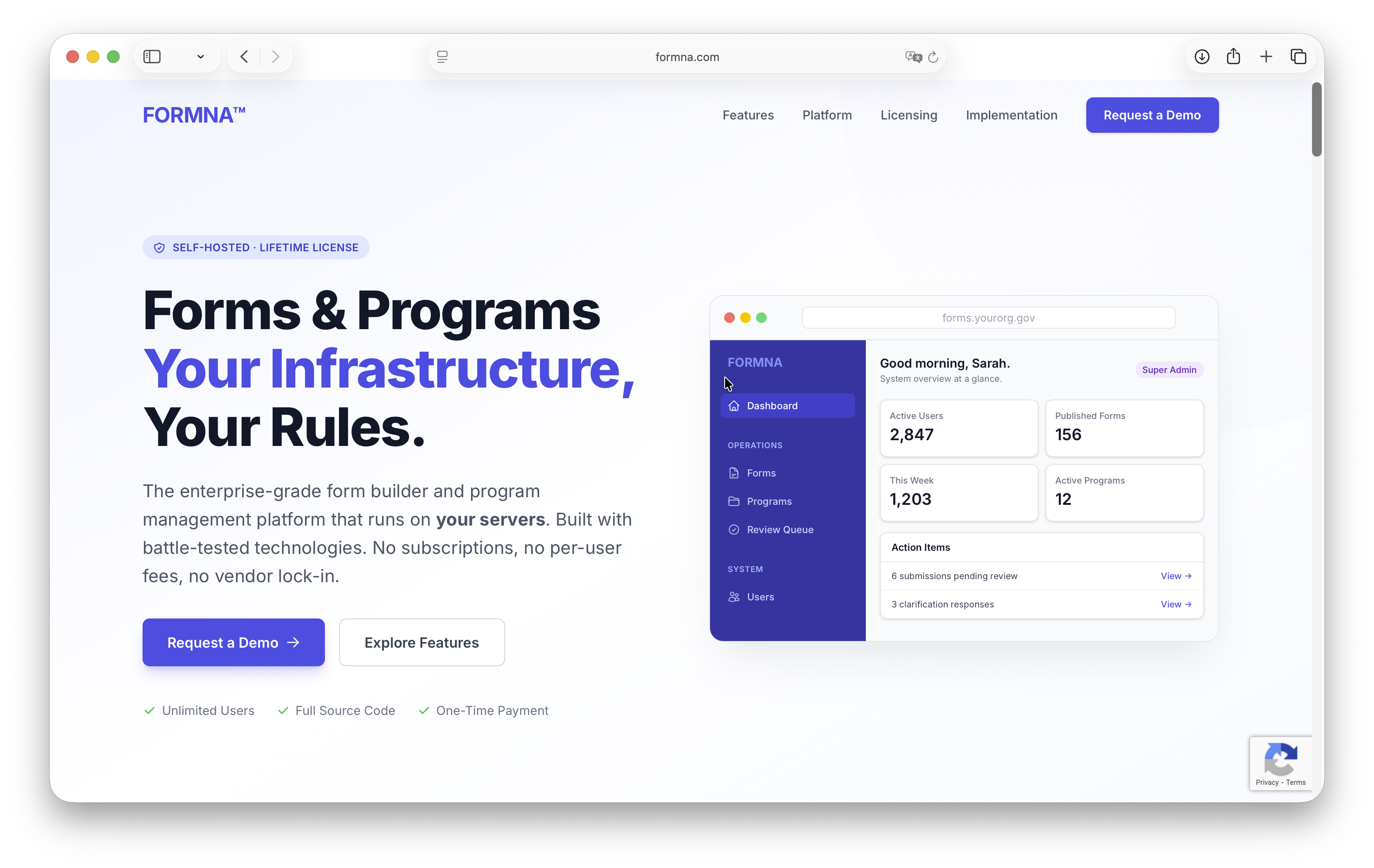 FORMNA form builder and submission management interface